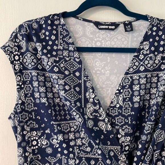Lands’ End print sleeveless dress with side twist in soft cotton blend size L/P - Picture 2 of 9